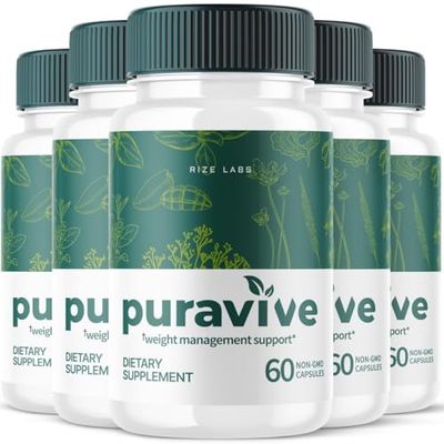 rize labs Pack of 5 Puravive Weight Health Pills, Exotic Rice Capsules Reviews, Weight Support BAT Levels, Detox Cleanse, All-Natural Easy to Swallow Formula 300 Capsules