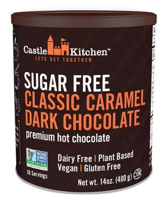 Castle Kitchen Sugar Free Classic Caramel Premium Dark Hot Chocolate Mix with Monkfruit 8 oz - Vegan, Dairy Free, Plant Based - Keto Diabetic - Mix with Milk Substitute - Good Source of Fiber
