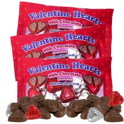 Needzo Milk Chocolate Hearts, Individually Wrapped Party Favor Candies, Pack of 3 4.5 Ounces
