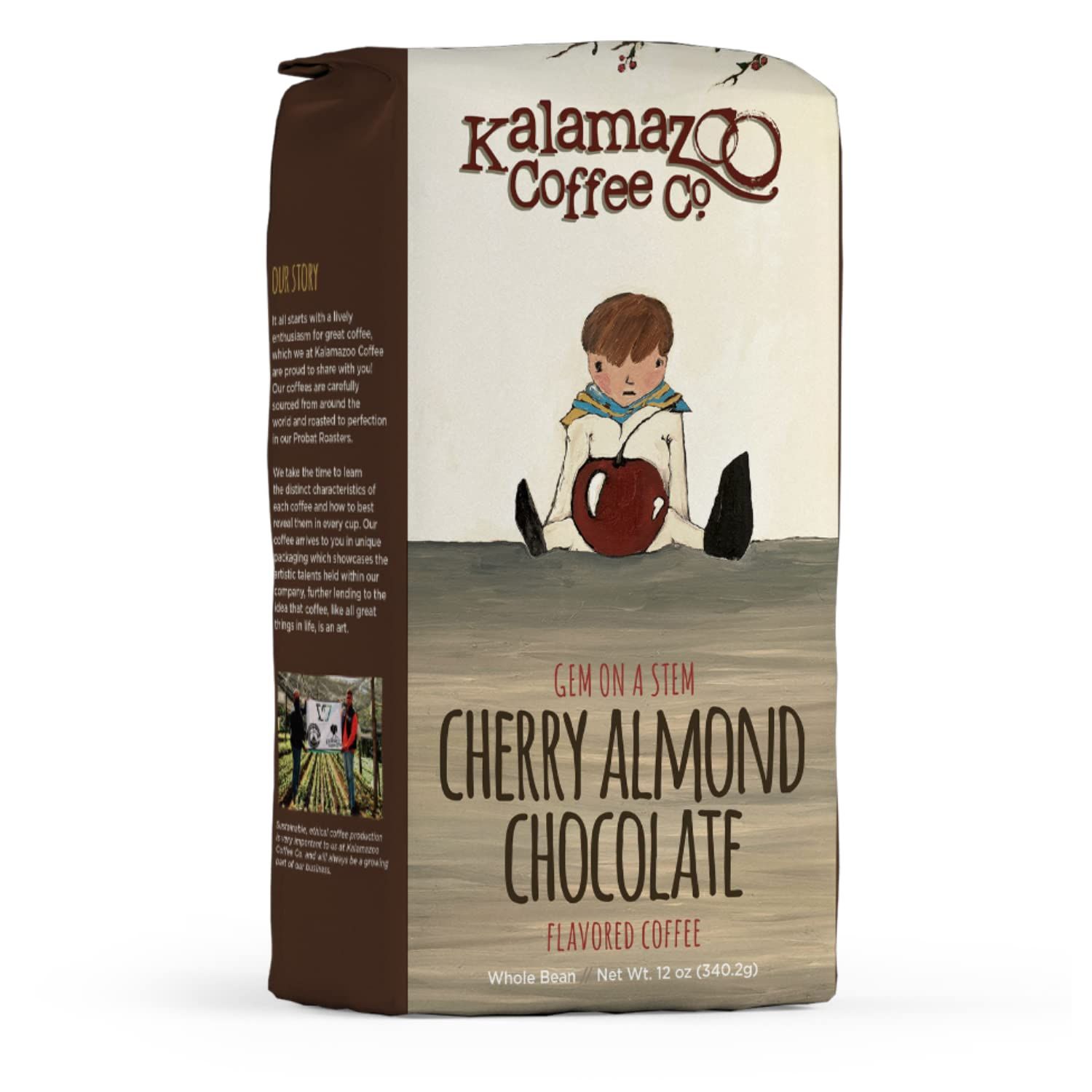 KALAMAZOO COFFEE COMPANY Cherry Almond Chocolate Whole Bean Coffee - Gem on a Stem Flavored Coffee 12oz Bag 1 Pack