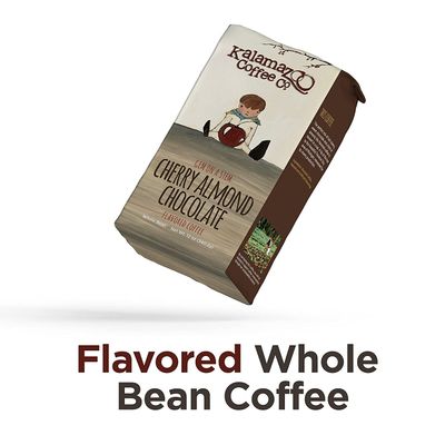 KALAMAZOO COFFEE COMPANY Cherry Almond Chocolate Whole Bean Coffee - Gem on a Stem Flavored Coffee 12oz Bag 1 Pack