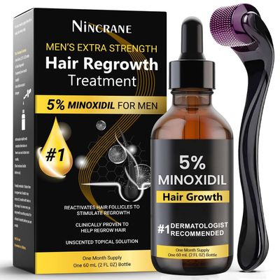 5 Minoxidil for Men Hair Regrowth, Beard Growth Kit, Extra Strength Minoxidil Beard Oil, Topical Hair Serum for Hair Loss Thinning, Complete Beard Hair Growth Solution