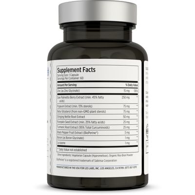 LES Labs Prostate Health - Prostate Support, Urinary Tract Health, Fewer Bathroom Visits Improved Sleep - Saw Palmetto, Pygeum, Beta Sitosterol Nettle Root - Non-GMO Supplement - 60 Capsules