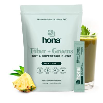 Hona Fiber Greens, Gut Superfood Blend, Greens Powder with Prebiotics, Probiotics, Fiber Natural Caffeine, Gluten Free, Sugar Free, Dairy Free, Vegan, Non GMO Greens Superfood Powder 15