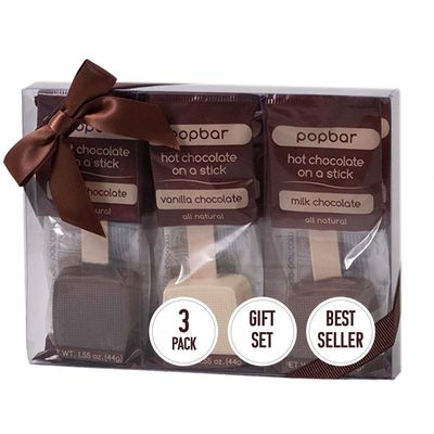 Popbar - Hot Chocolate Sticks, 3 Pack Variety Gift Pack Set Kit- 1 Dark, 1 Milk 1 Vanilla White. Ideal for Holidays, Birthdays, Thanksgiving, Christmas, Hanukkah, Cocoa Bomb Lovers