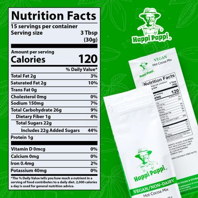 Happi Pappi - Vegan Hot Cocoa Mix, Coconut Milk Base Rich and Smooth Chocolate Powder for Drinks Baking, Indulgent Cacao Treats for Cozy Nights and Warm Beverages, 16 oz Bag