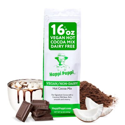 Happi Pappi - Vegan Hot Cocoa Mix, Coconut Milk Base Rich and Smooth Chocolate Powder for Drinks Baking, Indulgent Cacao Treats for Cozy Nights and Warm Beverages, 16 oz Bag