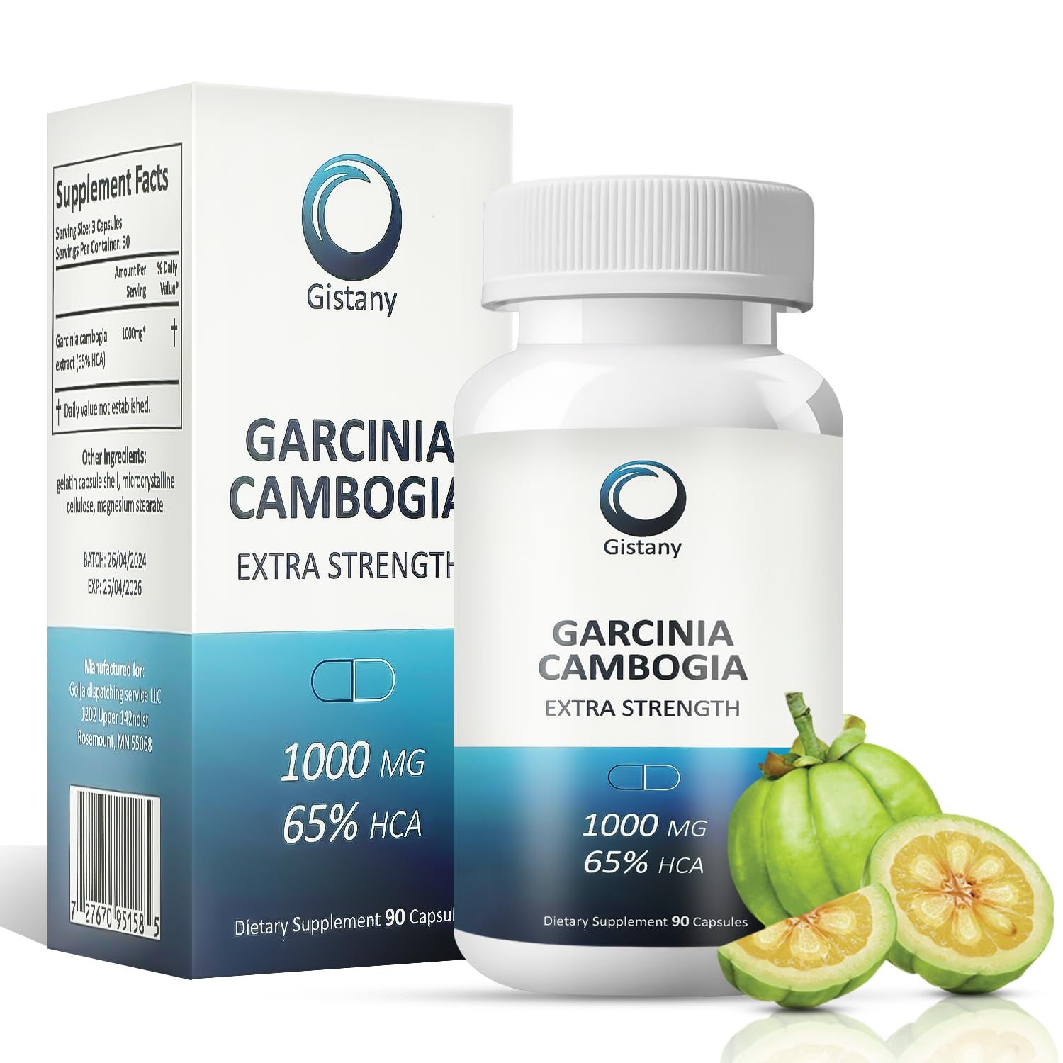 Gistany Extra Strength 65 HCA Pure Garcinia cambogia Natural Weight Loss Pills, Appetite Control Pill Dietary Supplement to Control Weight for Both Men and Women