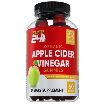 Cure24 Organic Apple Cider Vinegar Gummies, Vegan Non-GMO, Gluten Free, Gelatin Free, ACV Supplement Gummies for Adults, 60 Count, Made in USA, 60 Gummies