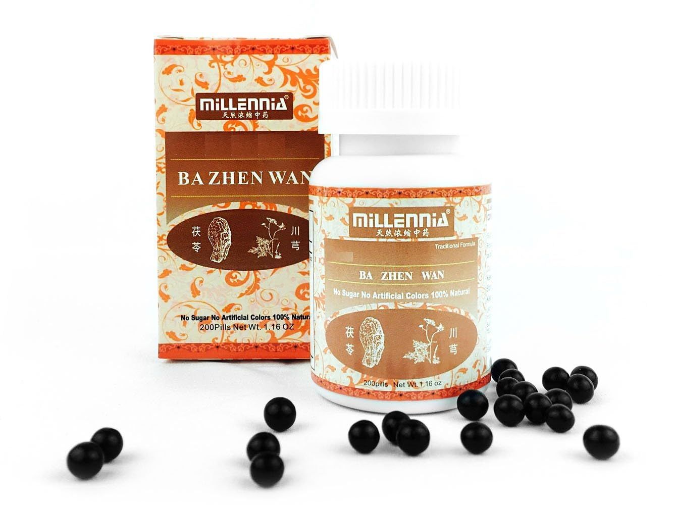 MILLENNIA Herbal Supplement Pills of 8 Treasured Tonics - Ba Zhen Wan - 12 Bottle Pack 200 PillsBottle