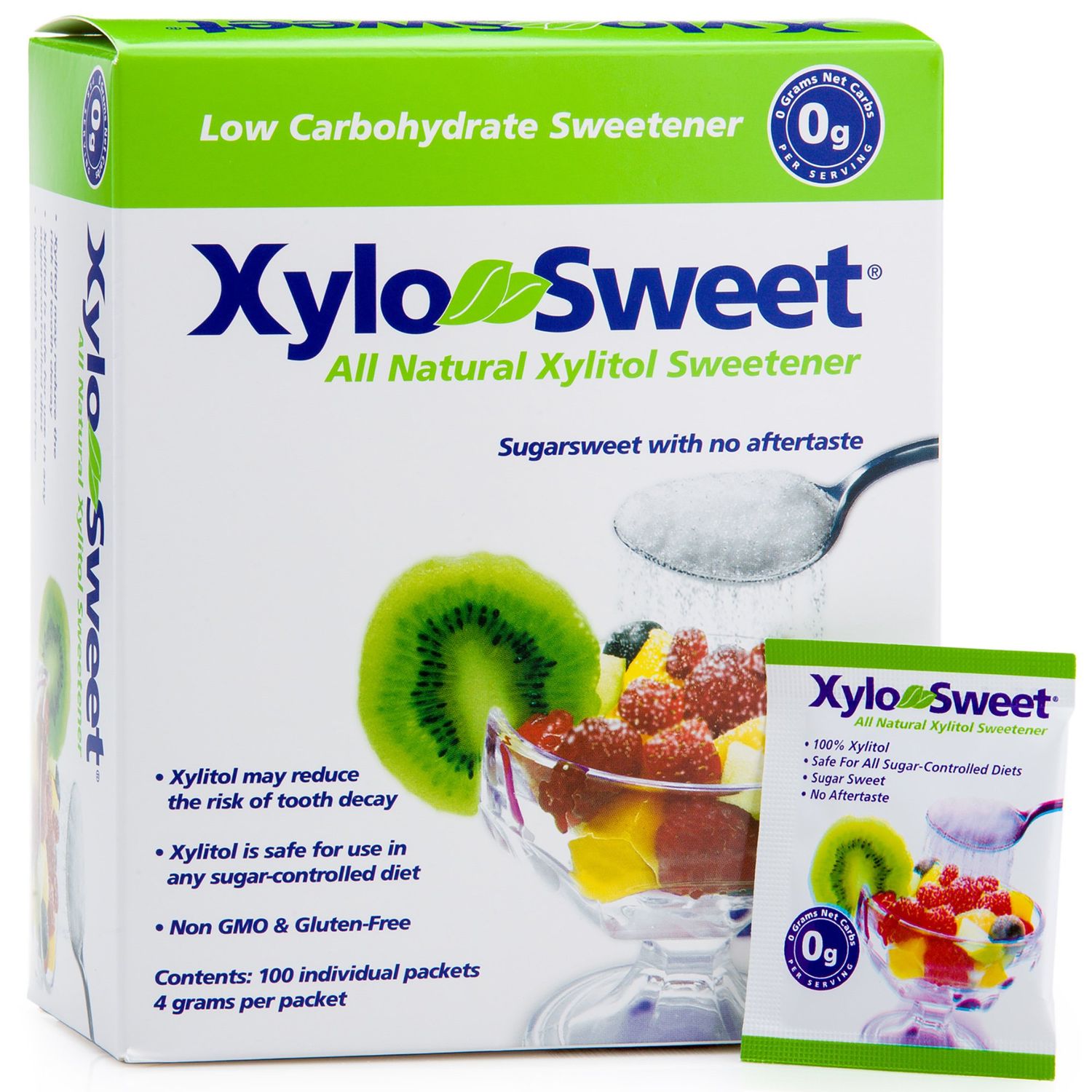 Xlear XyloSweet Non-GMO Xylitol Sweetener - Natural Sweetener Sugar Substitute, Granules, 100 Packets Pack of 1