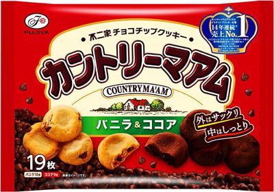 OSK Fujiya Japanese Cookies Country Ma&#39;am Vanilla &amp; Cocoa Chocolate Chip Cookies 19 Pieces Japanese Snack Dagashi, MADE IN JAPAN
