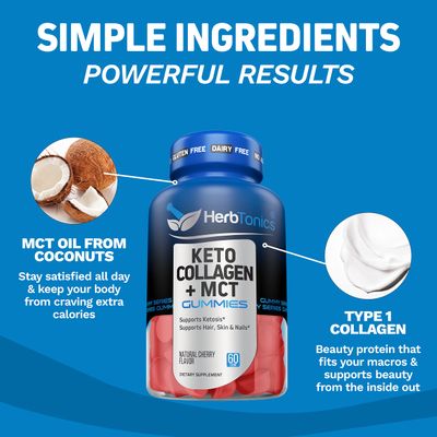 Herbtonics Keto Gummies with MCT Collagen Sugar Free MCT Oil Capsules Anti Aging, Hair Growth, Skin Care Strong Nails Protein Collagen Gummies On-The-Go Keto Gummy