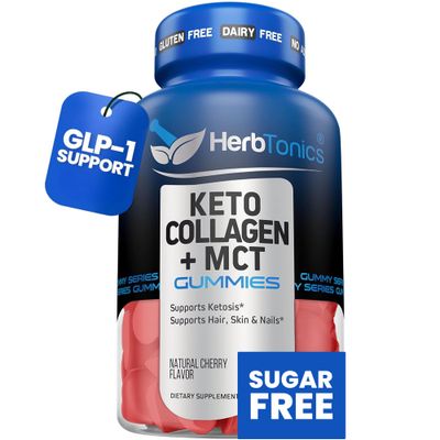 Herbtonics Keto Gummies with MCT Collagen Sugar Free MCT Oil Capsules Anti Aging, Hair Growth, Skin Care Strong Nails Protein Collagen Gummies On-The-Go Keto Gummy