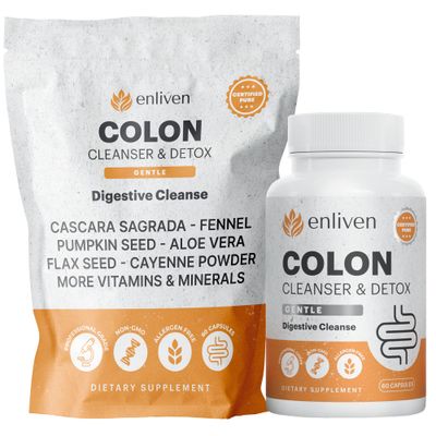 enliven Gentle Colon Cleanse Daily Detox Cleanse for Weight Loss Natural Herb Blend Supports Regular Digestive Health Made in The US 60 Capsules