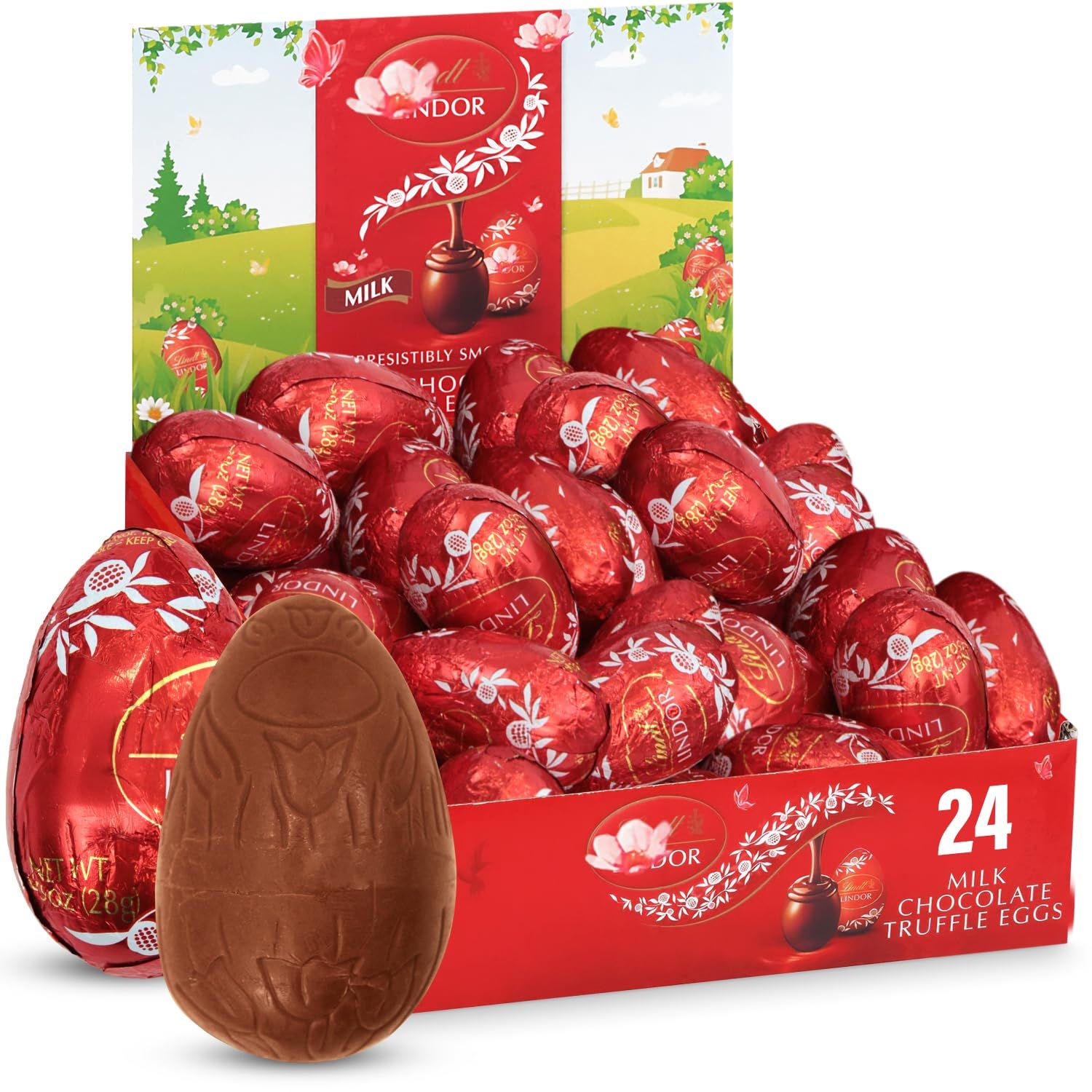LindtEaster Candy, 24 Eggs Easter Candy Individually Wrapped 0.99 oz Each, Perfect for Holiday Gatherings and Sharing with Family and Friends, Festive Easter Basket Stuffers for Kids and Adults