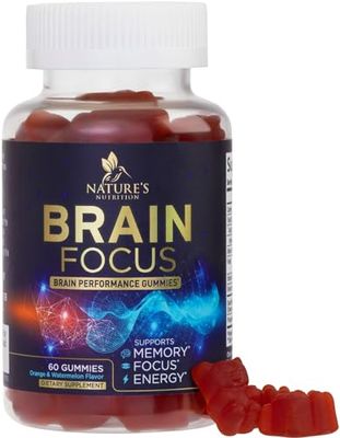 Brain Supplement for Memory Focus - Nootropic Memory Supplement for Concentration Brain Health, Mental Cognitive Support, Memory Vitamins with B6, B12 Phosphatidylserine - 60 Gummies