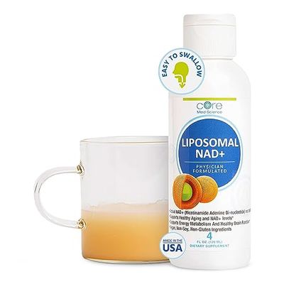 Core Med Science Liposomal NAD Supplement Liquid, 4 Fl Oz - NMN or Nicotinamide Riboside Alternative - Supports Healthy Aging Energy Metabolism - Nicotinamide Adenine Dinucleotide Supplement