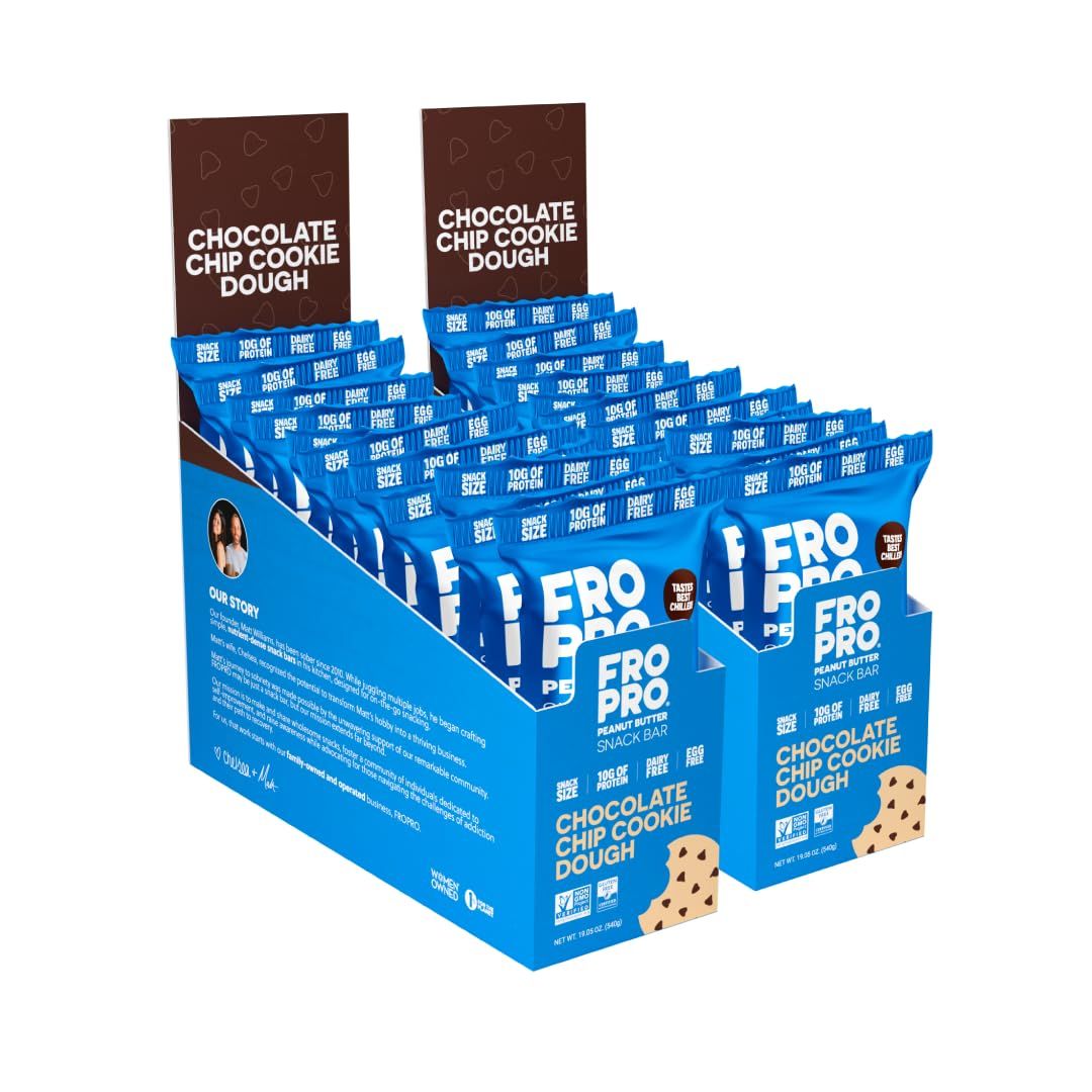 FROPRO Plant Protein Snack Bars - Plant Based Protein Bars, All-Natural, Gluten, Dairy, &amp; Soy Free, High Protein Bars with Low Calories  Chocolate Chip, 24 Pack