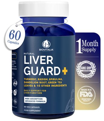 Biovitalia Liver Guard Capsules Liver Detox Supplement for Liver Health Antioxidant Support Helps Against Fatty Liver - Liver Support Supplement Capsules - 60 Vegan Capsules
