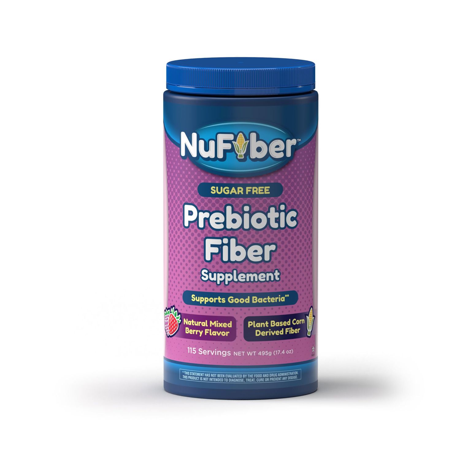 NuFiber Fiber Supplement, Daily Prebiotic Fiber, 115 Servings, Natural Mixed Berry Flavor, Grit-Free, No Gluten Sugar, Plant Based Corn Powder to Support Digestive Gut Health