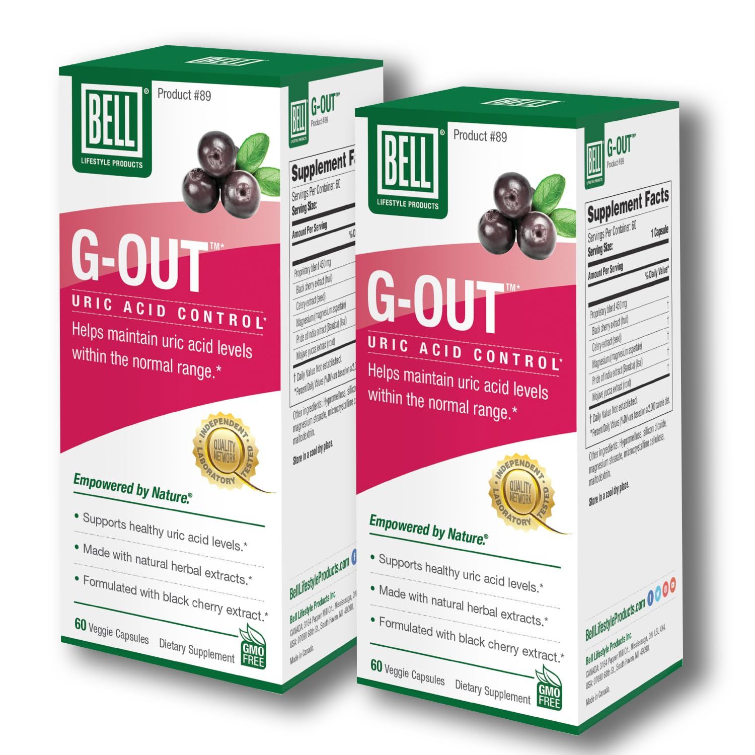 Bell G-Out Uric Acid Cleanse -2 Pack Combo A Unique Blend of Herbal Extracts That Supports Uric Acid Levels Within Normal Range 120 Capsules