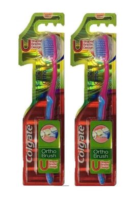 Colgate Ortho Brush Slim Soft Toothbrush 100 Whole Mouth Cleaner Cheek Tongune Cleaner Shaped Bristle Design Manual Pack of 2pcs