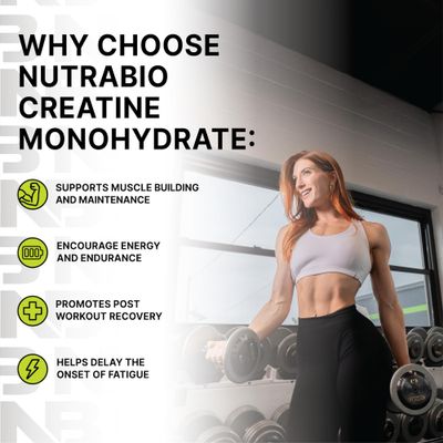 NutraBio Pure Creatine Monohydrate Powder Supplement, Unflavored, 500g - Supports Bulk Muscle Energy, Recovery, and Strength - for Men and Women
