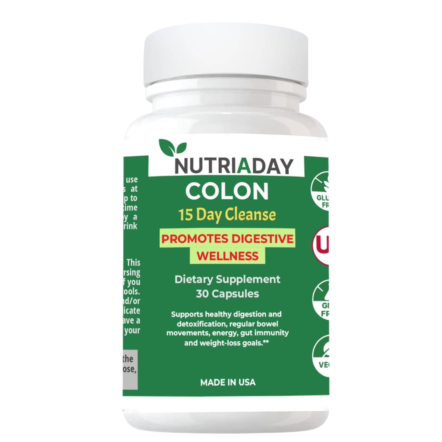 NUTRIADAY Colon 15 Day Cleanse - Advanced Colon Cleanse for Women Men with Cascara Sagrada, Psyllium Husk, Senna Leaf Probiotics - Detox Bloating Constipation Relief - Non-GMO, 30 Veg Capsules