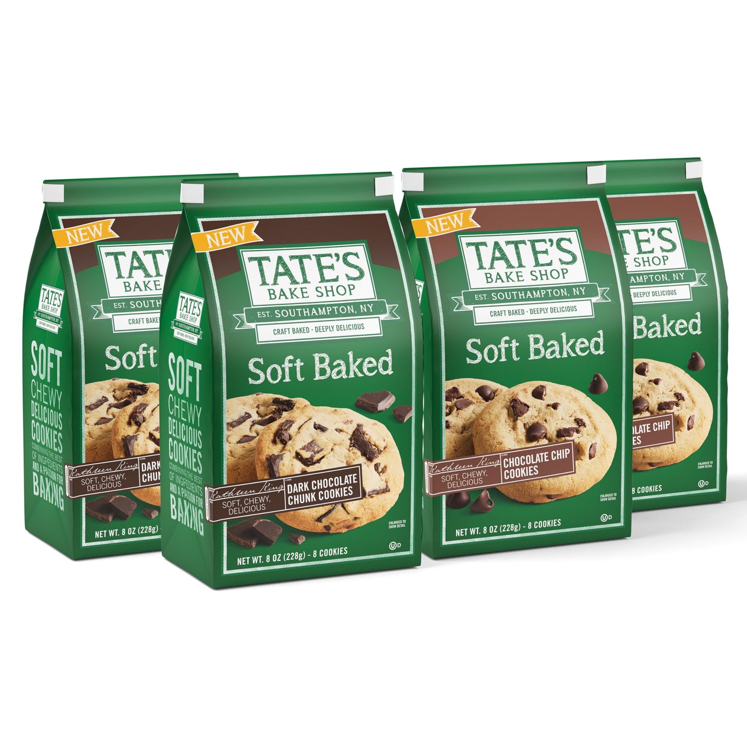 Tates Bake Shop Soft Baked Cookies Variety Pack, Dark Chocolate Chunk and Chocolate Chip, 4-8 oz Bags