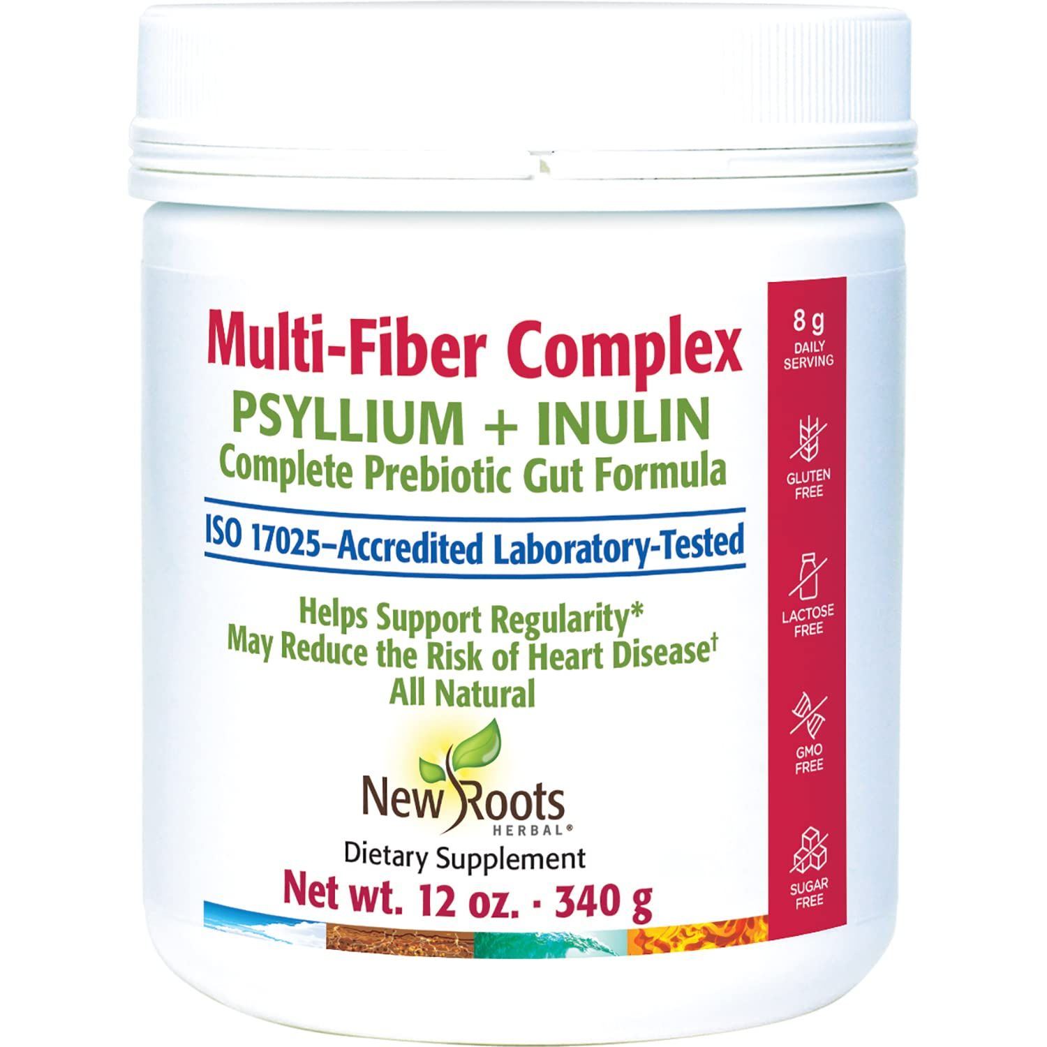 New Roots Prebiotic Fiber Powder with Psyllium Husk and Inulin from Chicory Root Multi-Fiber Prebiotic Supplement Supports Gut and Digestive Health, Unflavored 12 oz 340 g