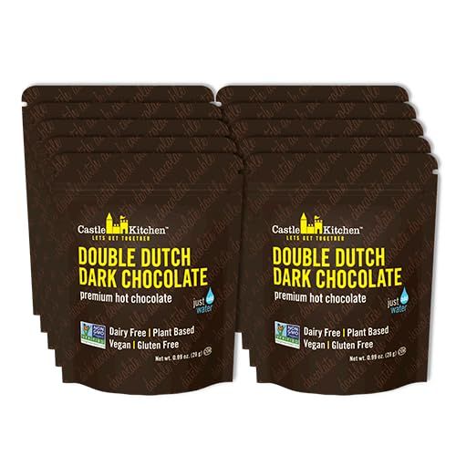Castle Kitchen Hot Chocolate Sachets 10 Count - Single Serve On-The-Go Cocoa - Just Add Water - Dairy Free, Vegan 1oz Bulk Packets for 6 oz Cup - With Real Chocolate, Not Flavor