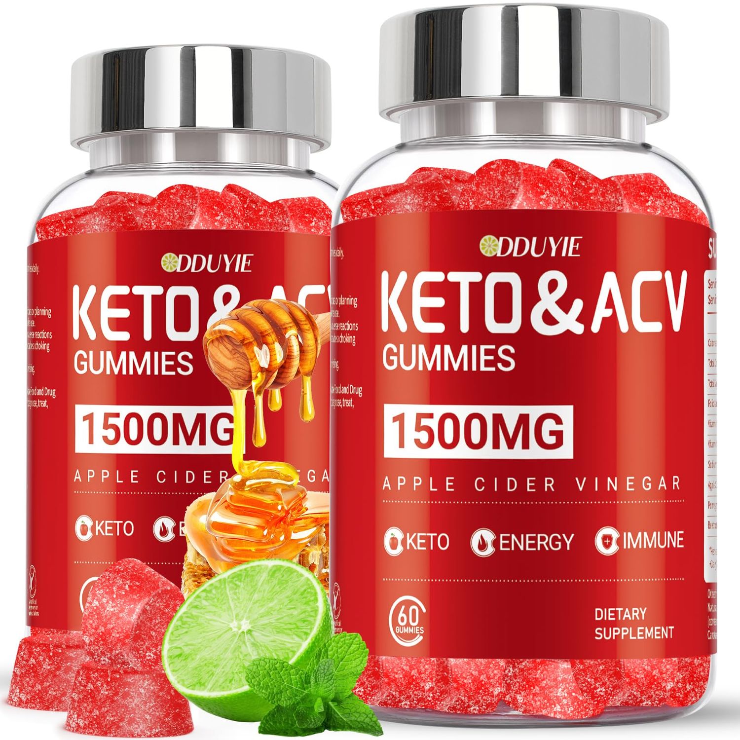 DDUYIE Keto ACV Gummies - 1500mg Apple Cider Vinegar Gummies with Pomegranate Beetroot Vitamin B12 B6 - Lemon Honey Flavor - for Men Woman - GMO Free Vegan - 120 Count