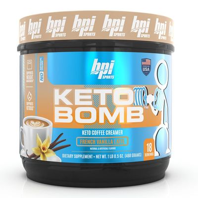 BPI Sports Keto Bomb - Promotes Energy, Hydration and Fat Loss - MCT and Electrolytes - Sugar-Free with Calcium - French Vanilla Latte, 18 Servings