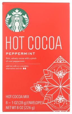 Starbucks Hot Cocoa Mix Packets, Peppermint Flavor, Rich and Velvety, 8 Individual Packets Per Box, 8 Ounce Pack of 1