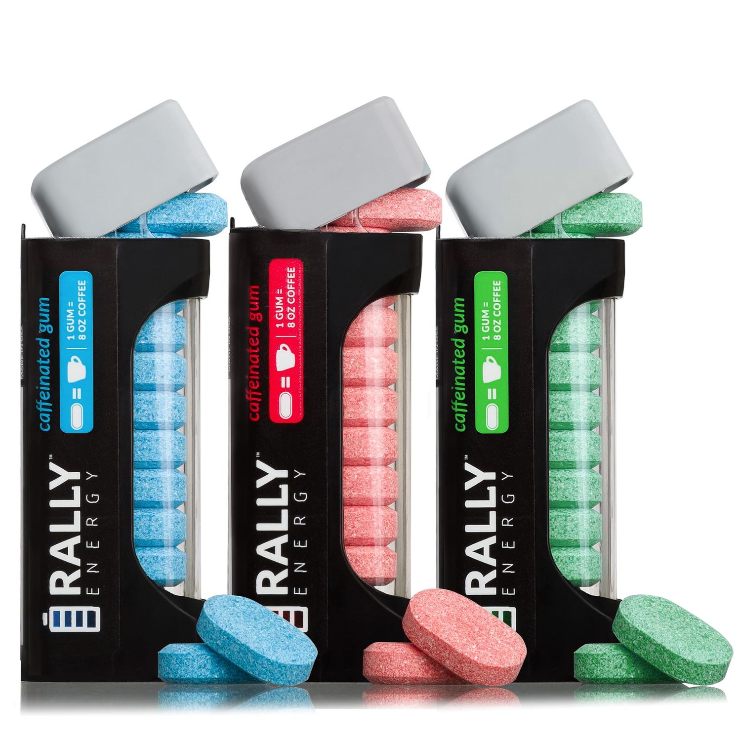 Rally Energy Caffeine Gum, Sugarless Gum with 60 mg of Caffeine for Fast-Acting Energy, Stay Alert, Long-Lasting, Variety Pack, Natural Cinnamon, Peppermint, Wintergreen Flavor 3 Pack, 33 Pieces