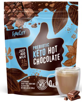FlavCity Prebiotic Keto Hot Chocolate Mix - Vegan, Sugar Dairy-Free Hot Chocolate - High Fiber, Low-Carb - 45 Calories per Serving - With Organic Cocoa Coconut Milk Powder 20 Servings