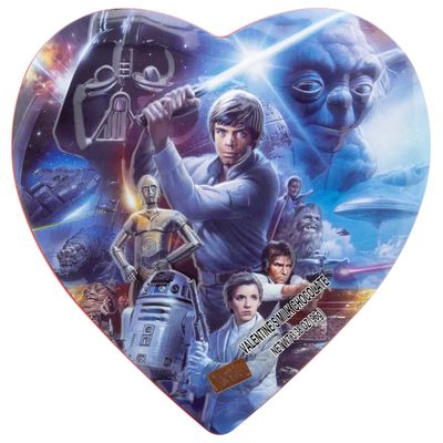 Star Wars Classic Heart Shaped Tin with Mini Milk Chocolates, Valentine s Day Inspired Candy Treats for Loved Ones, 3.38 Ounces