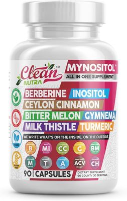Clean Nutra Berberine Supplement with Ceylon Cinnamon, Bitter Melon, Inositol, Gynema Sylvestre, Milk Thistle, Turmeric Extract Berberis HCL Phytosome Capsules Vegan Supplements