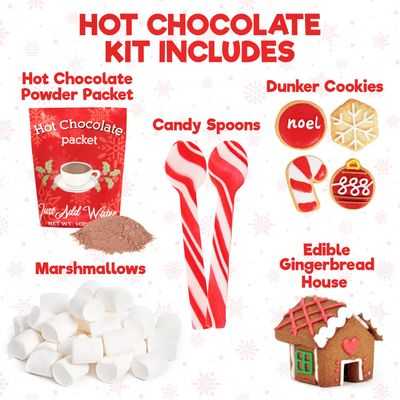 Hot Chocolate Kit, Premium Holiday Hot Cocoa Gift Sets With Hot Chocolate Packet, Edible Gingerbread House, Dunker Cookies, and Peppermint Candy Cane Spoons Gift