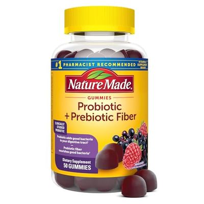 Nature Made Probiotic Prebiotic Fiber Gummies, Gut Health, Fiber Supplement and Probiotics for Digestive Health, 50 Gummies, 25 Day Supply