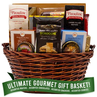 Gift Basket Village - The Ultimate Gourmet Gift Basket - Premium Gourmet Food Gift Basket with Crackers, Cookies, Wafers, Chocolate - Ideal Gift Baskets for Any Occasion - Made in USA Food Gift Basket