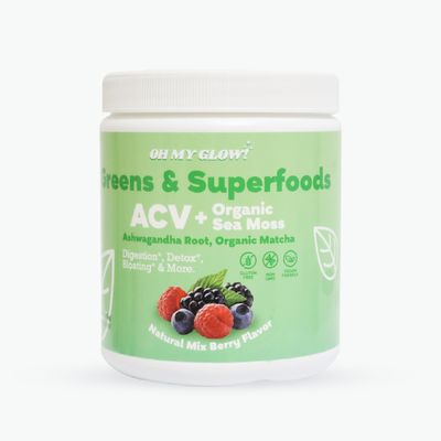 Oh My Glow! Super Greens Powder - ACV, Organic Sea Moss, Ashwagandha Root, Organic Matcha - Digestion, Detox, Bloating, More, Berry