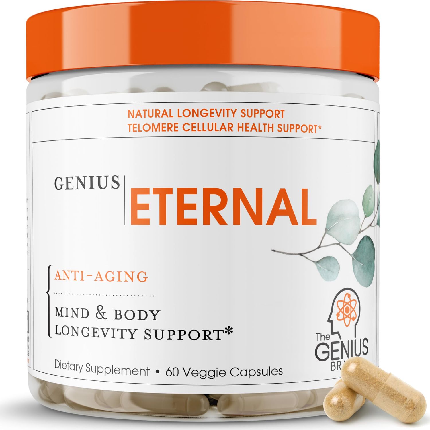 Genius Eternal, Anti-Aging Supplement - Telomere Capsules - NRF2 NADH Activator Supplements, Stem Cell Support for Longevity, Cellular Energy, Metabolism Repair