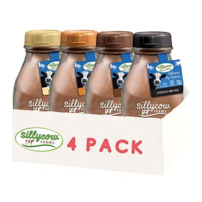 Sillycow Farms Hot Chocolate Variety Pack Chocolate,Truffle, Moo-Usse Marshmallow Swirl Rich Hot Cocoa Gluten-Free, Non-GMO, Dairy-Free 16.9 Oz Reusable Glass Bottle - Pack of 4