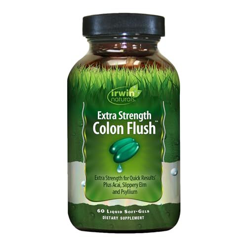 Irwin Naturals Extra Strength Colon Flush Quick Powerful Digestive Constipation Support Supplement with Psyllium, Acai, Triphala Soothing Botanicals - 60 Liquid Softgels