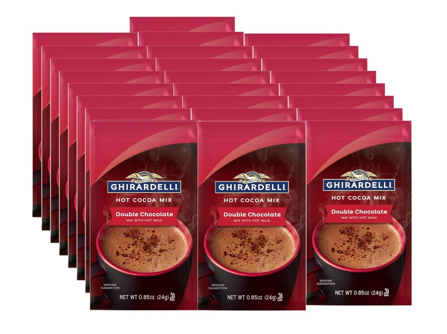 Ghirardelli Double Chocolate Hot Cocoa Mix, 0.85 oz Packets Pack of 25