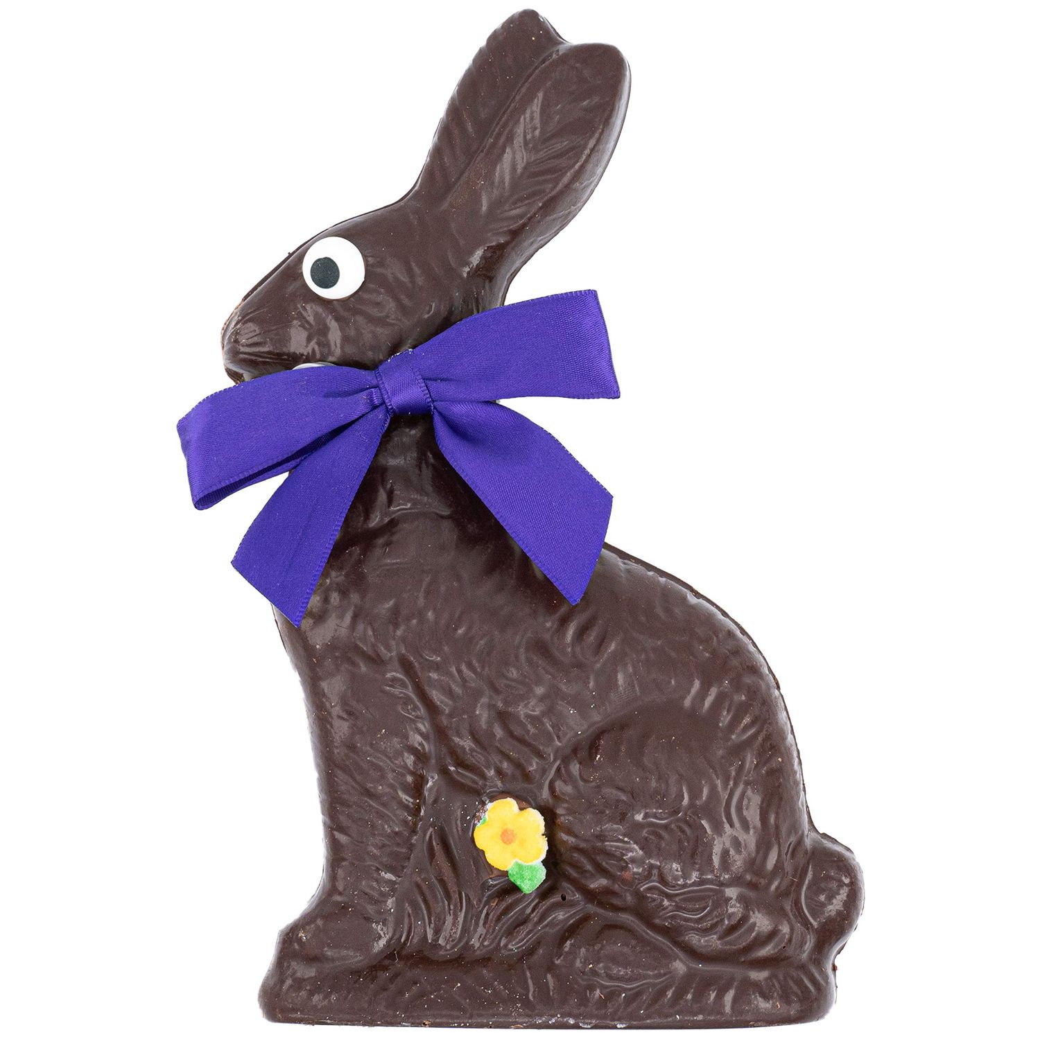Chocolate Easter Bunny - Hand Made Large Solid Dark Chocolate, lb 8 oz - Easter Candy Gift for Kids - Perfect as Easter Gift Basket Stuffer - Individually Wrapped with Bow - Ready to Gift