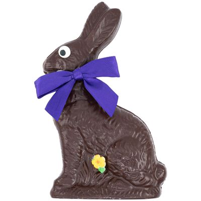 Chocolate Easter Bunny - Hand Made Large Solid Dark Chocolate, lb 8 oz - Easter Candy Gift for Kids - Perfect as Easter Gift Basket Stuffer - Individually Wrapped with Bow - Ready to Gift