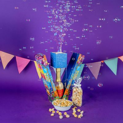 SendaCake Birthday Bubble Box with Caramel White Chocolate Popcorn - Happy Birthday Surprise Gift - Unique Birthday Gift for Women, Men, Sister, Mom, Dad, Best Friend